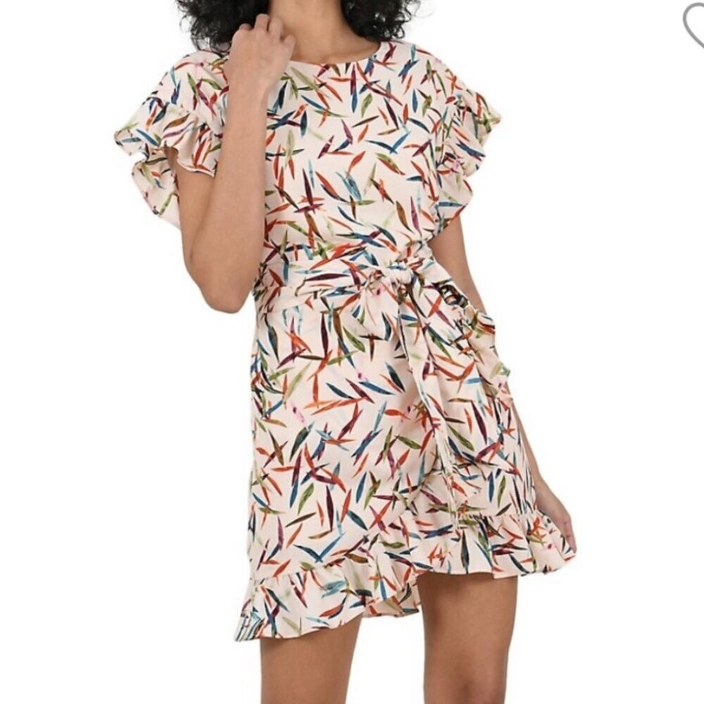 Molly Bracken Bamboo Printed Ruffle Trim Mini Dress